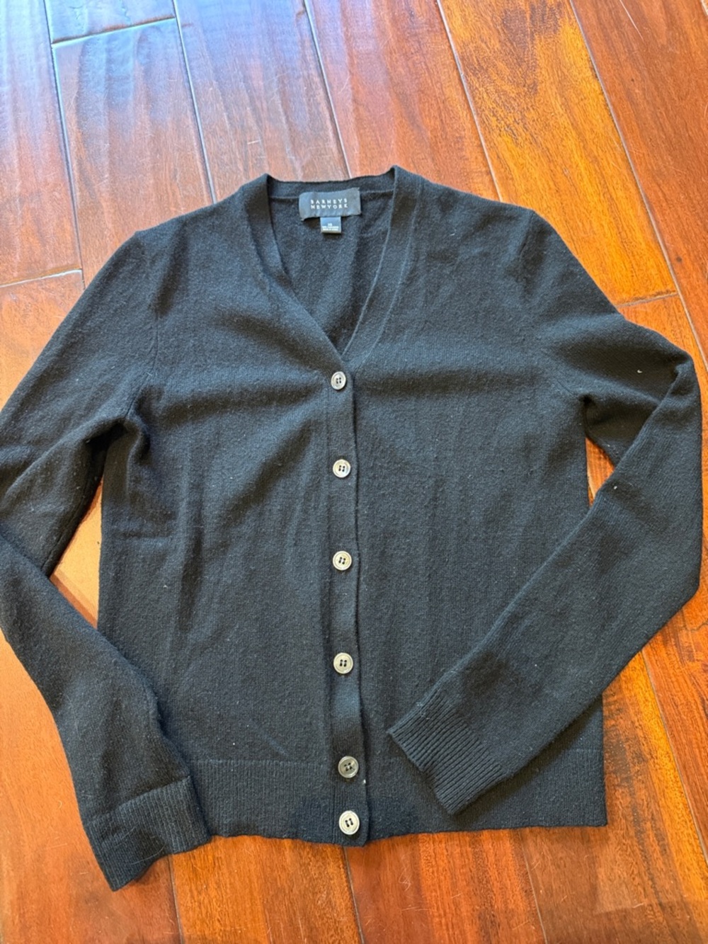 Barneys New York Black V-Neck Button Cardigan
